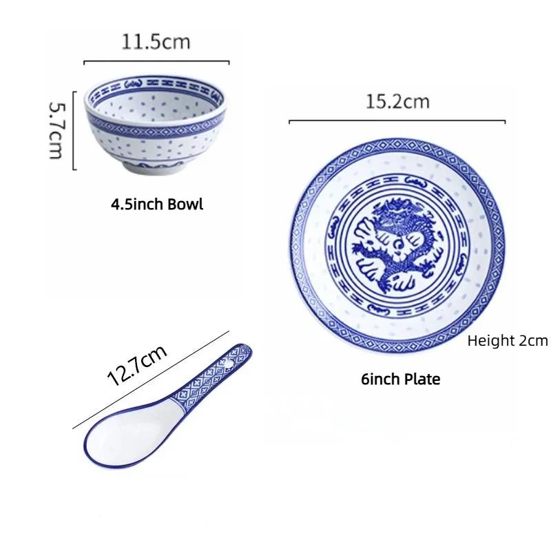 Набор пиал с драконами из сине-белого фарфора – Керамические тарелки для риса и супа с лапшой, подглазурная роспись