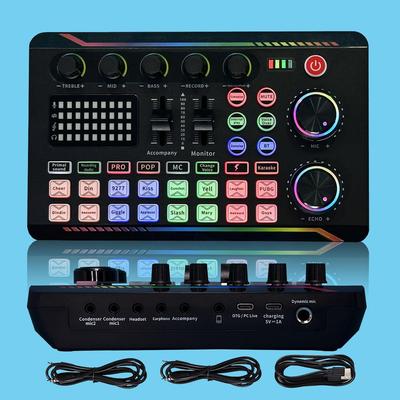 F998MAX Игровой аудиомикшер Стриминговый микшер с аудиоинтерфейсом BT Звуковая карта Изменитель голоса Звуковая карта, Для ПК Телефон