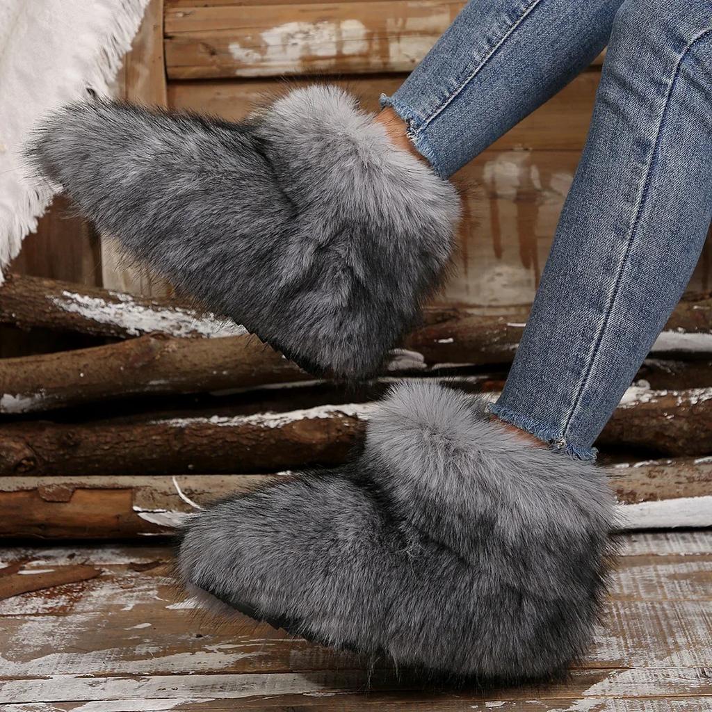Fashion New Woman Boots High Boots Over-the-knee Fur Snow Boots Women's Fashion Warm Wool-like Plus Velvet Padded Winter Platform Shoes
