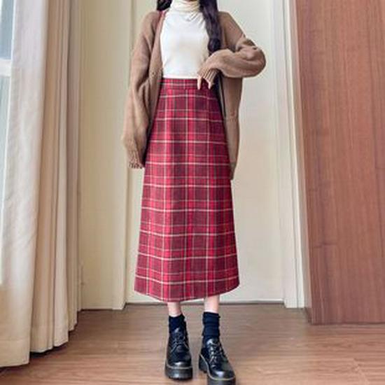 Женская осенне-зимняя плиссированная юбка миди с завышенной талией и поясом - Элегантная юбка-свинг