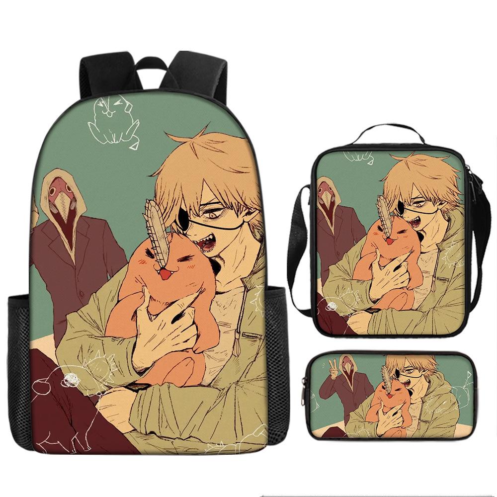 Chainsaw Man Anime Peripheral Backpack Set, Lightweight Large‑Capacity School Bag With Pencil Pouch, Casual Anime Daypack For Middle School Boys Girls