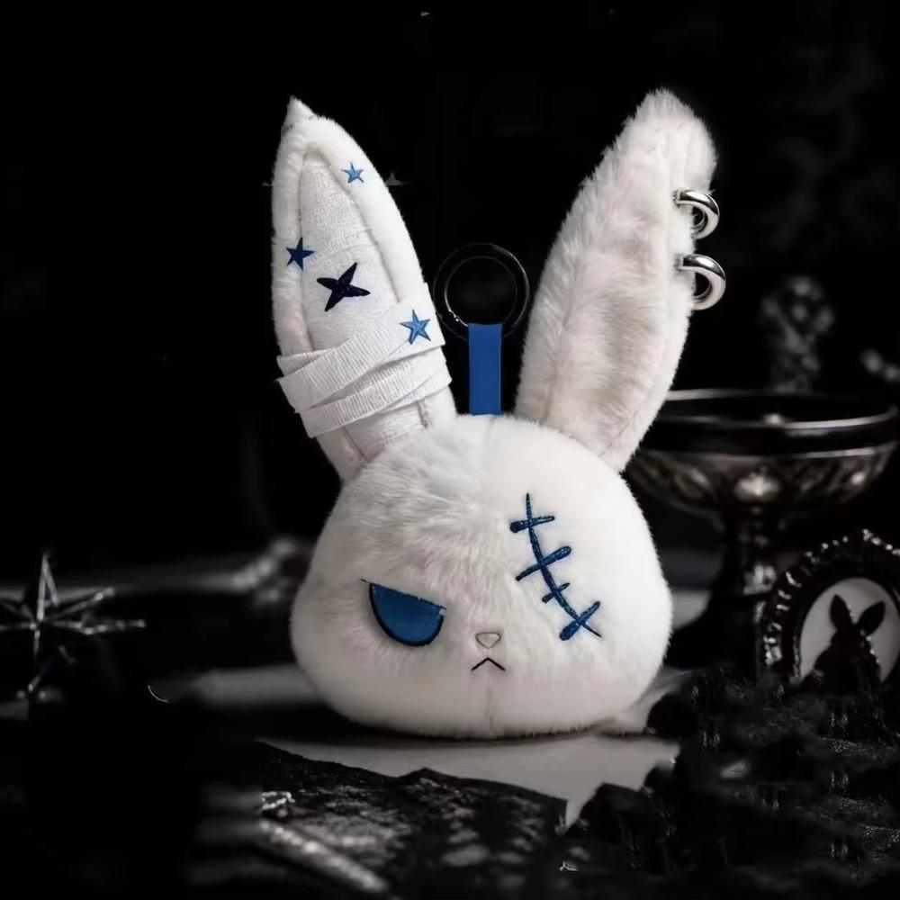 Plush Dark Bunny Plush Doll Embroidered Rabbit Bag Charm Cute Bunny Plush Keychain  Daily Carry
