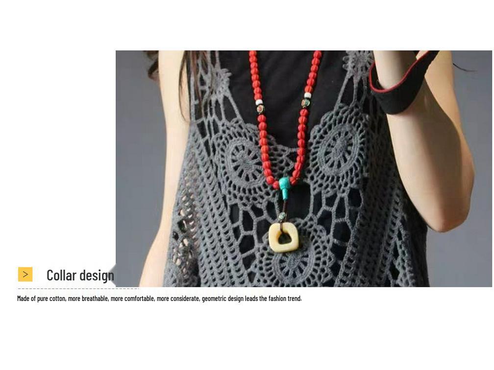 Женский длинный вязаный крючком жилет цвета хаки - Ретро свободный летний жилет