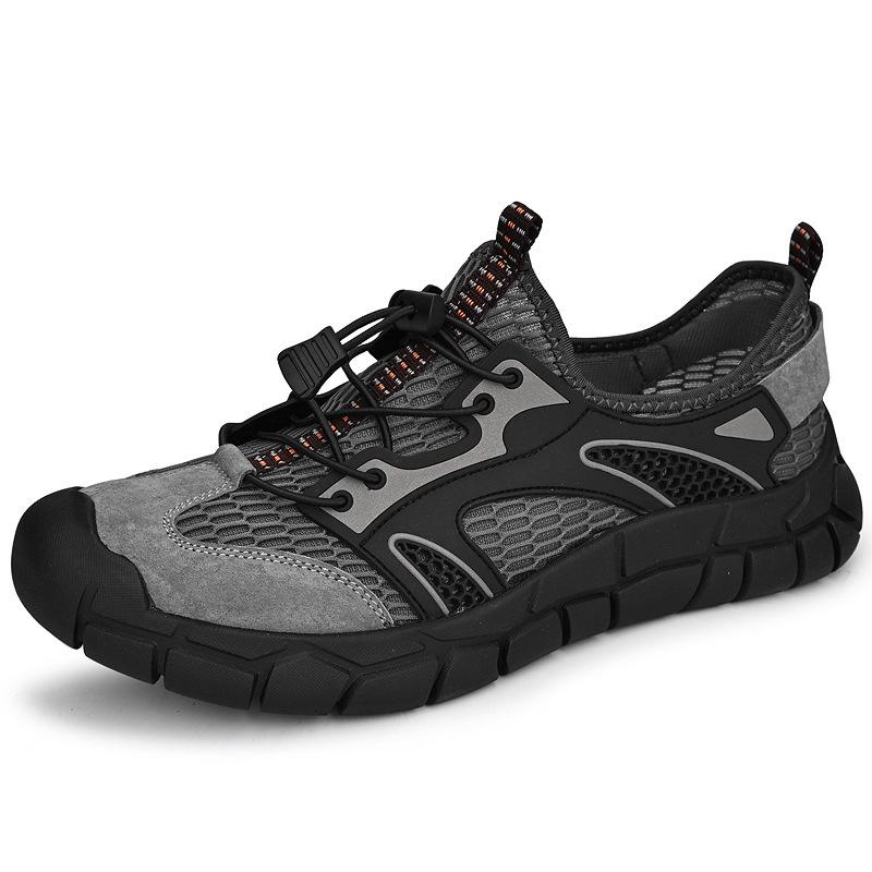 Сетчатая обувь мужская 2025 лето новая полая дышащая обувь для ходьбы по реке мягкая подошва сумка носок нескользящая уличная повседневная пляжная обувь