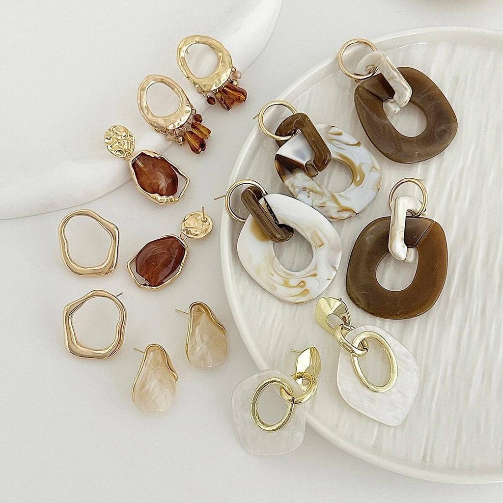 Salircon 5 Styles Creative Irregular Gradient Acrylic Dangle Earrings Women Retro Geometric Splicing Drop Earring Party Jewelry