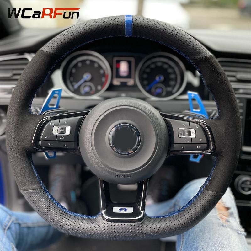 WCaRFun настроить черный замшевый чехол на руль автомобиля для Volkswagen VW Golf R MK7 Golf 7 GTI VW Polo GTI Scirocco 2015