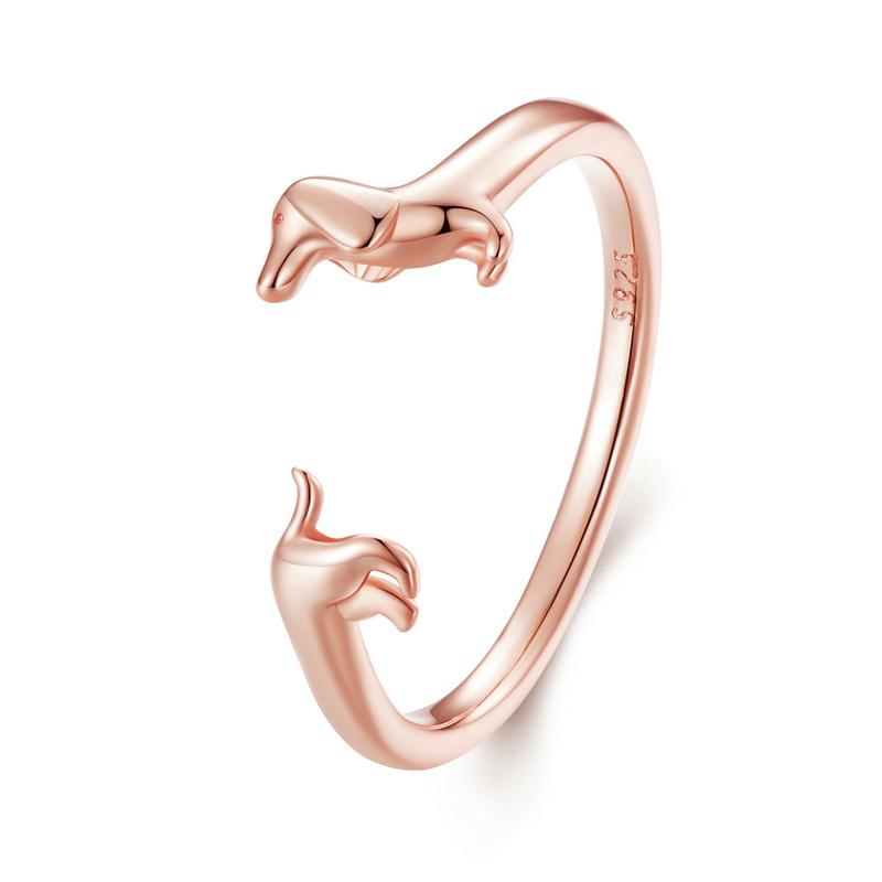 WOSTU 925 Silver Pet Cat Stackable opening Ring For Women Snake Dog Adjustable rings Fine Jewelry Party Birthday Gift
