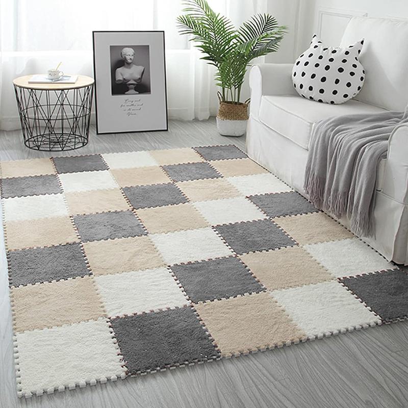 10 ШТ. Мягкий Плюшевый Игровой Коврик для Активностей Многоразовый ЕВА-Пена Пазл Ковер Детская Комната Сохраняет Тепло Нескользящий Напольный Коврик Моющийся 30*30*1СМ