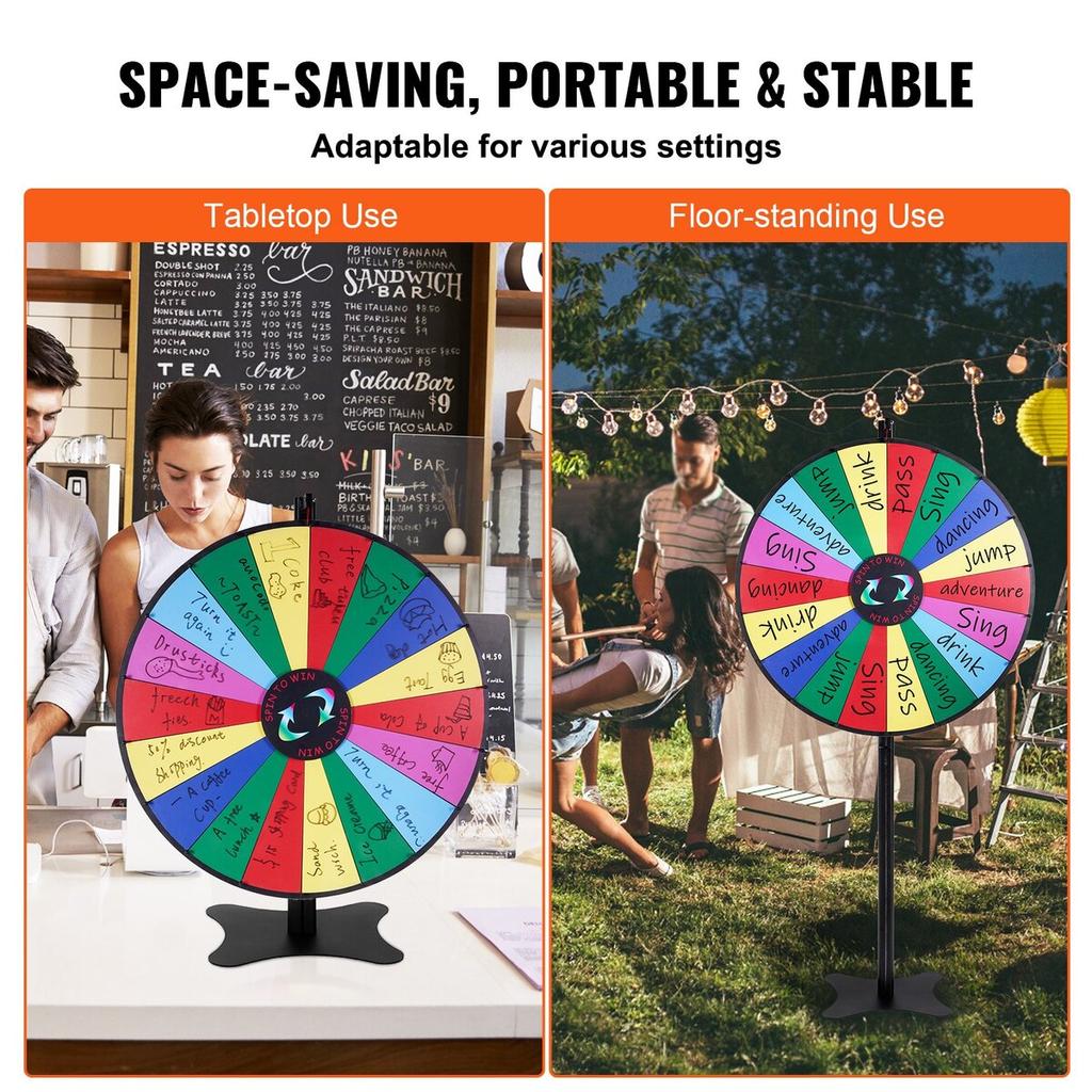 36 inch Spinning Prize Wheel, 18 Slots Spinning Wheel, Roulette Wheel with a Dry Erase and 2 Markers, Tabletop or Floor Standing Win Fortune Spin