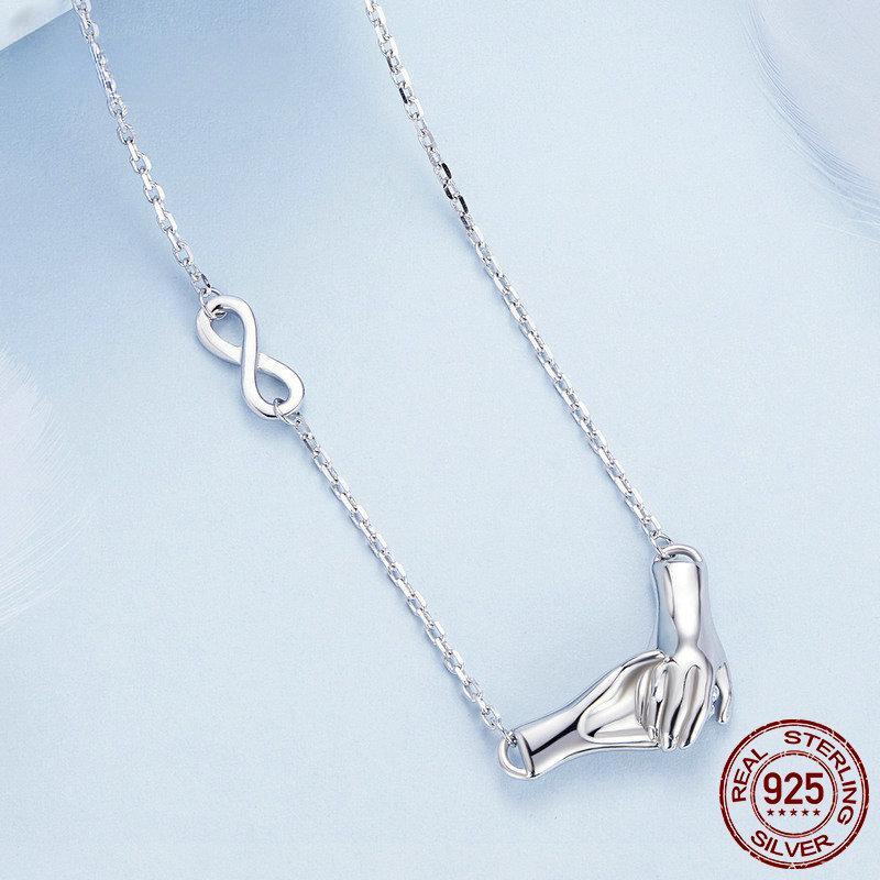 S925 серебро кулон "рука об руку" ожерелье с платиновым покрытием охранная цепочка на шею для женщин подарок друзьям