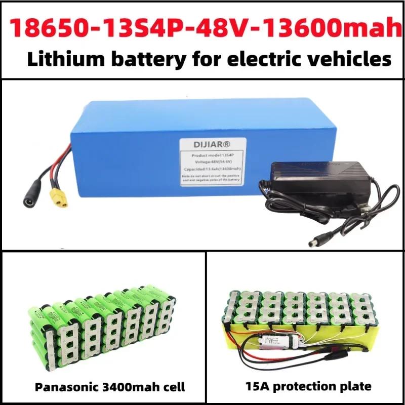 New Power Model 48V 13600Ah 18650 3400mah 13S4P Lithium-ion Battery Pack 48V 13.6ah T Plug 48V2A Charger