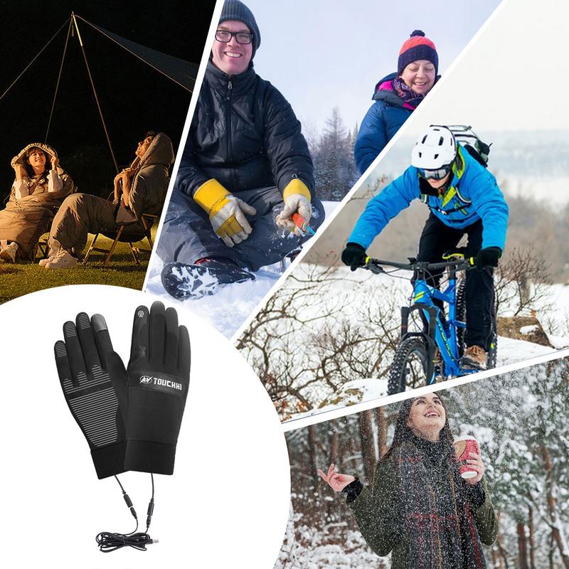 USB Перчатки с сенсорным экраном для женщин и мужчин Зимние теплые электрические перчатки с подогревом Перчатки для мотоциклистов с подогревом Ветрозащитные перчатки с подогревом
