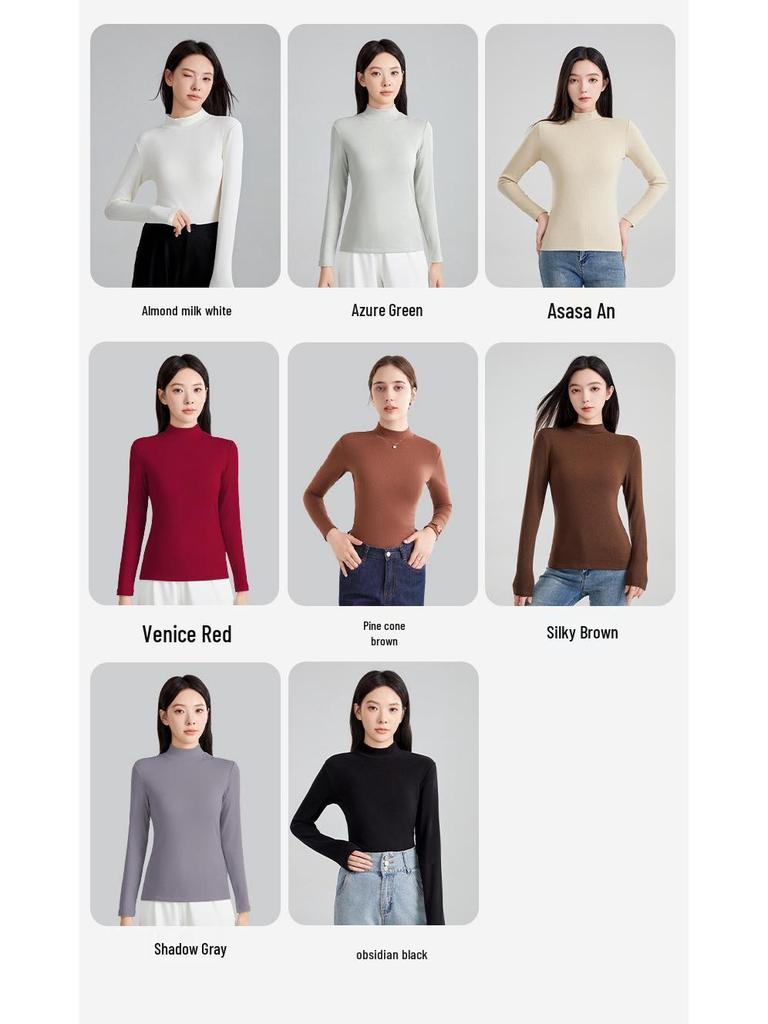 Autumn/Winter Wool Long-Sleeve Velvet Cotton Mid-Neck Women's Fashion Top