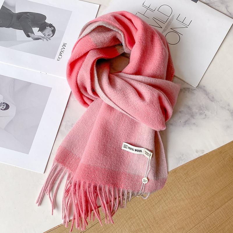 High Quality 100 Gradual Change Wool Scarf Men and Women Couples Winter Versatile Fashion Plaid Warm Scarf