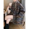 Women Long Sleeve Wool Coats Plaid Autumn Winter Suit Jacket Thickening Single Breasted Mid-length Wool Overcoat