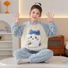 Girls Winter Coral Fleece Pajama Set Long Sleeve Hooded Sleepwear Kids 8 Years Soft Warm Home Outfit