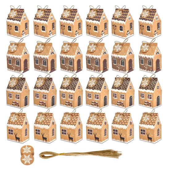 24 шт. Рождественская подарочная коробка в виде пряничного домика, бумажный домик, коробки для угощений для праздничных сувениров, упаковка для подарков с печеньем и конфетами