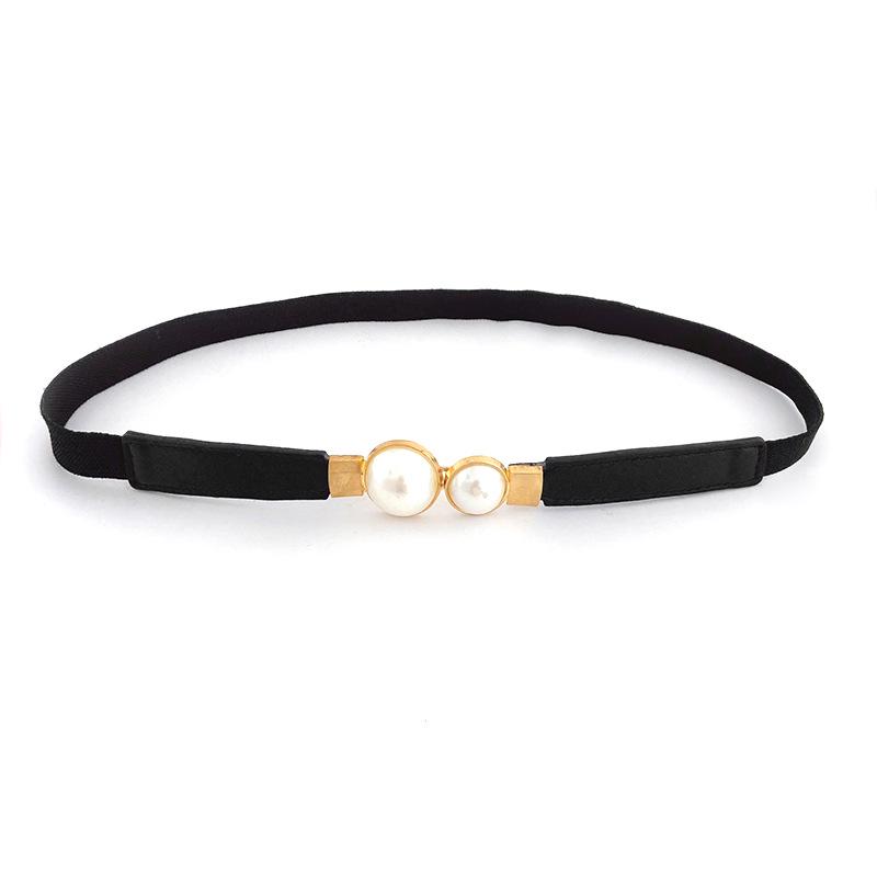 Retro Pearl Double Buckle Waist Belt – European & American Style Elastic Stretch for Women's Dress