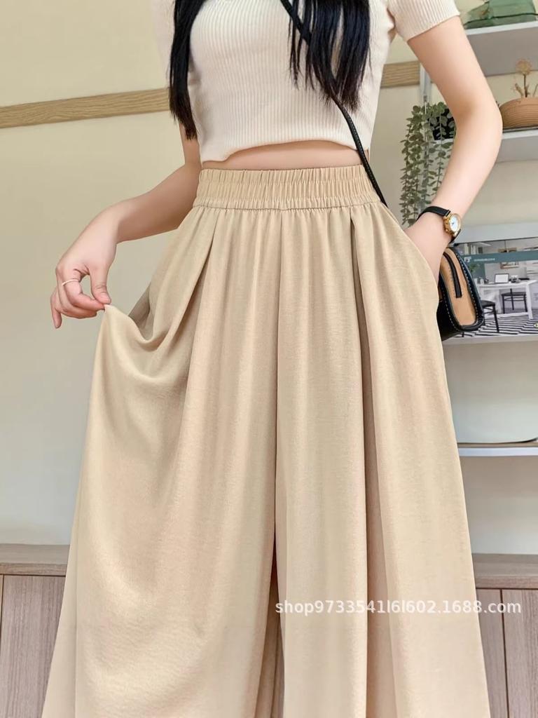 Korean ice silk pleated nine-point culottes women's high waist loose and thin wide-leg pants sweet wind lulu pants