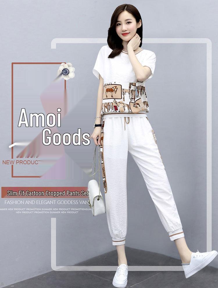 Chic Summer 2022 Women's Slimming Jogger Set - Stylish Age-Reducing Two-Piece Casual Outfit