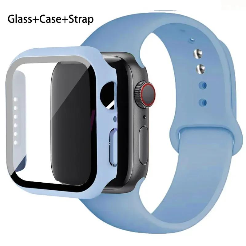 Стекло+Чехол+Ремешок для Apple Watch Band 42 мм 44 мм 41 мм 40 мм 38 мм 45 мм Защитные стекла для Apple IWatch Series 9 8 7 6 SE 5 4 3