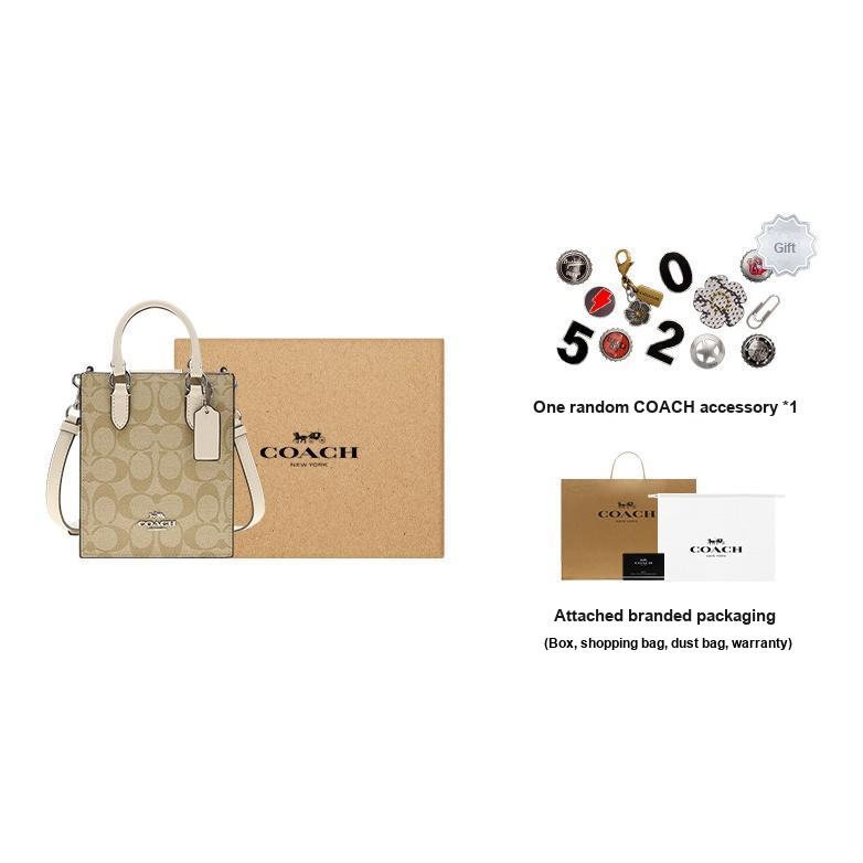 New COACH N/S Canvas With Leather Tote Bag, Shopping Bag, Crossbody Bag, Handbag Mini Women's Brown CJ494-SIGHA