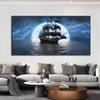 Landscape Moon and Beautiful Sky Ship At Sea Canvas Painting Posters and Prints Wall Art Picture Living Room Home Decor No Frame