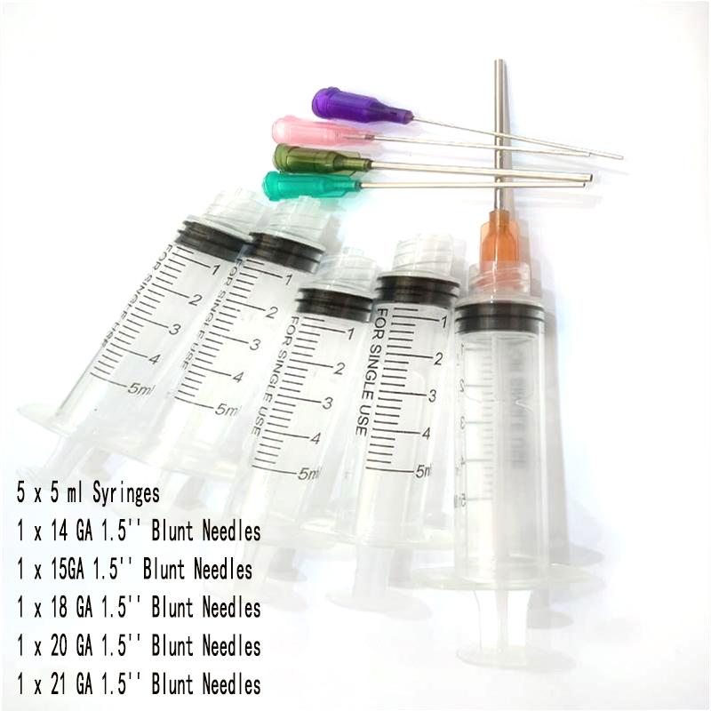 1/5 Pack 5/10ml Transparent Blunt Tip Syringe 5pcs Blunt Tip Needle & 5pcs Tip Cap sets For Industrial Tool