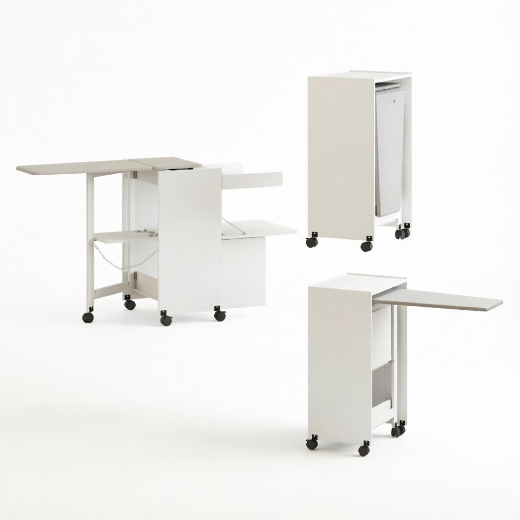 Foldable Ironing Board Ironing Furniture on Casters with Push Doors, Hinges with Soft Close