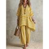 1116 European and American women's clothing fashion and foreign style v-neck loose striped casual two-piece suit Y1