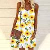 Женское мини-платье с принтом цветочных хризантем, вечернее платье без рукавов, летнее пляжное платье, сарафан