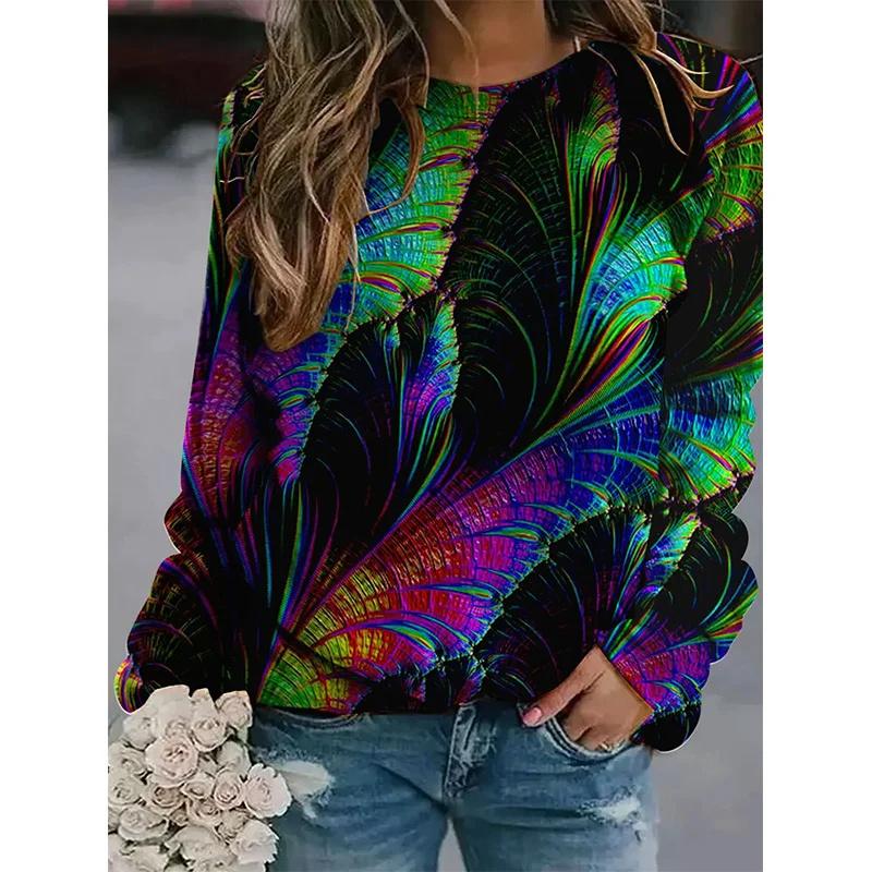 Spring And Autumn 3D Peacocks Printed Long Sleeve T Shirt Women Florals Pullover Harajuku Clothing Fashion Women Tops Sweatshirt