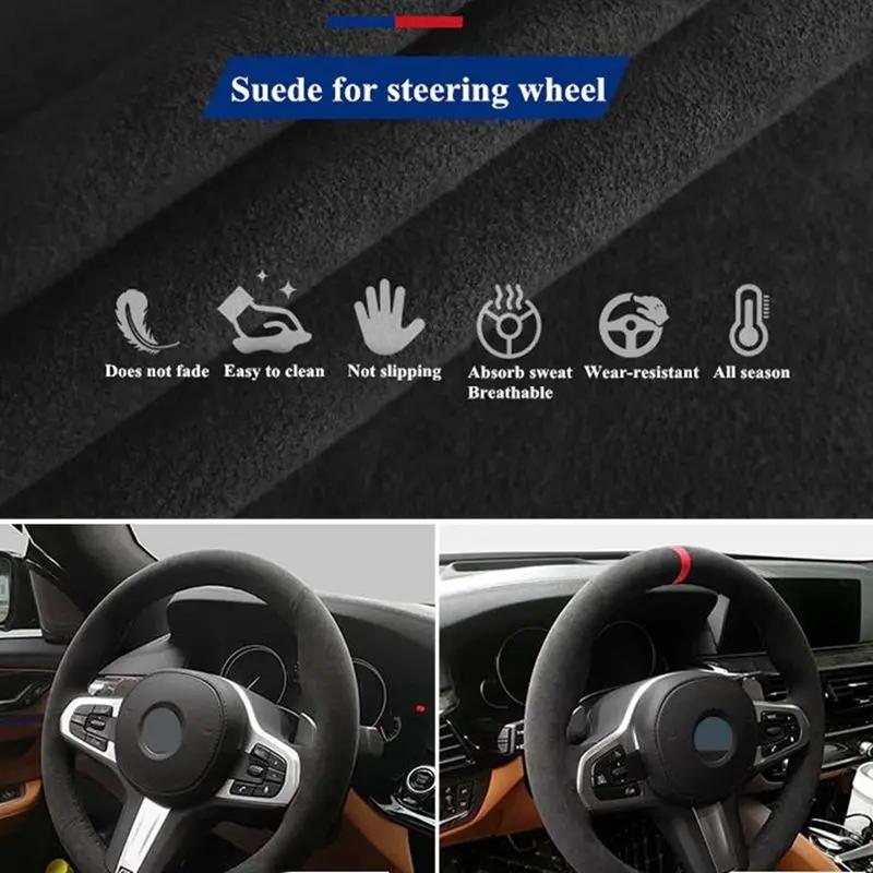 Hand Stitched Non-slip Car Steering Wheel Cover for BMW M Sport G30 G02 X5 F40 F41 g82 M4 DIY Soft Suede Car Interior HBF3
