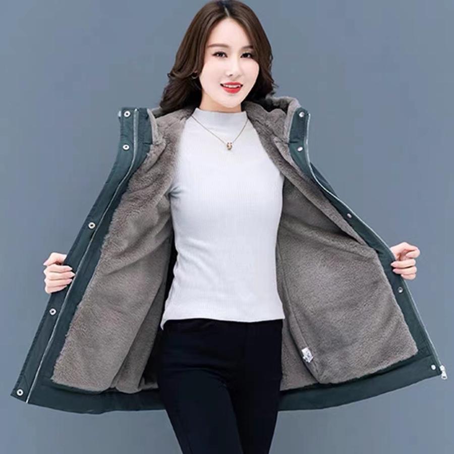 Winter Jacket Women Casual Warm Padded Coats  Snow Wear Plush Parka Mid-Length Loose Hooded Velvet Lined