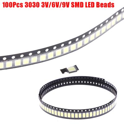 100шт 3030 SMD светодиодные бусины 1W 3V / 6V / 9V холодный белый свет