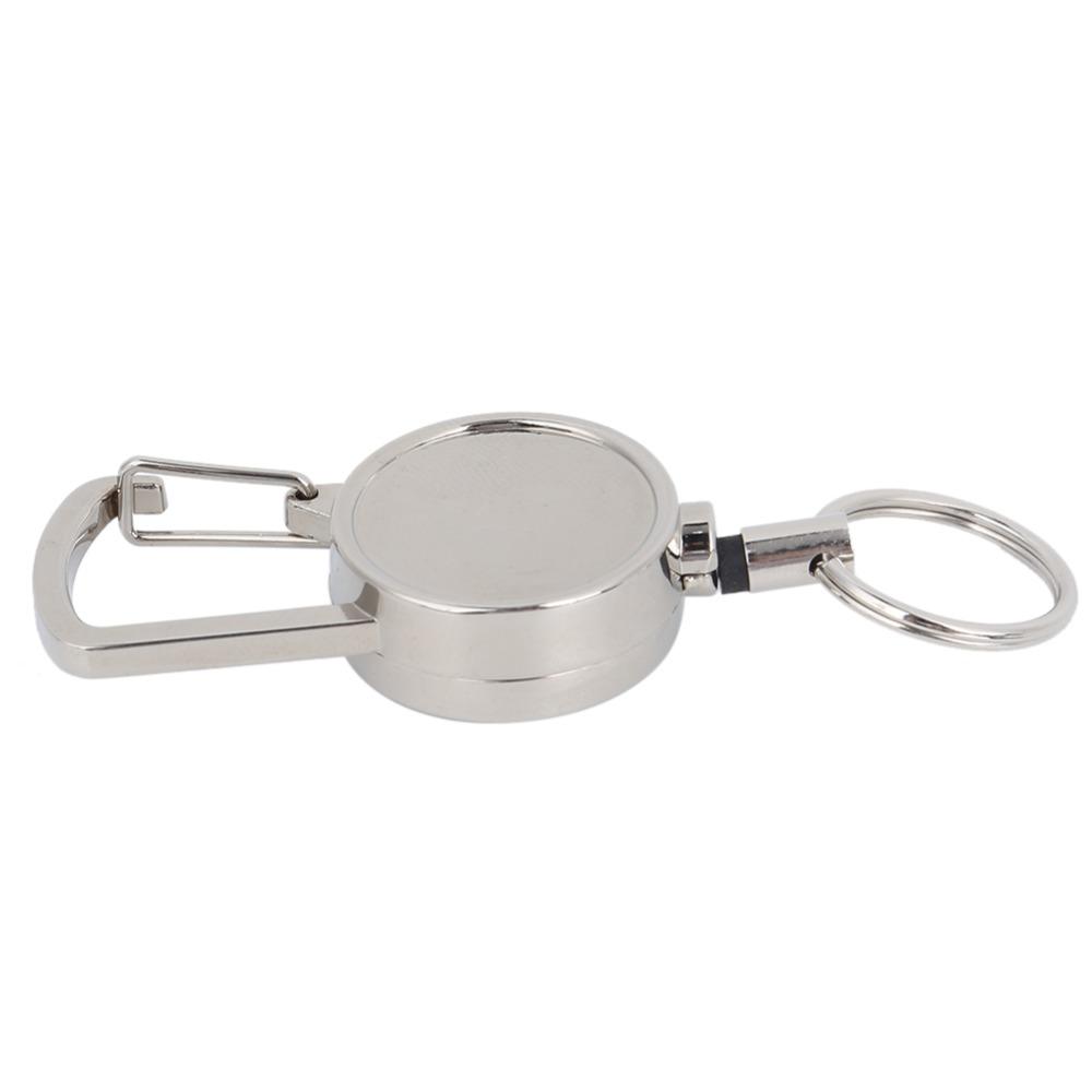 2 Pcs All Metal Key Ring 2.5cm Retractable Keychain Durable ID Badge Holder Camping