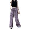 Women Cargo Pants Elastic High Waist Adjustable Drawstring Long Trousers Solid Color Wide Leg Multi Pockets