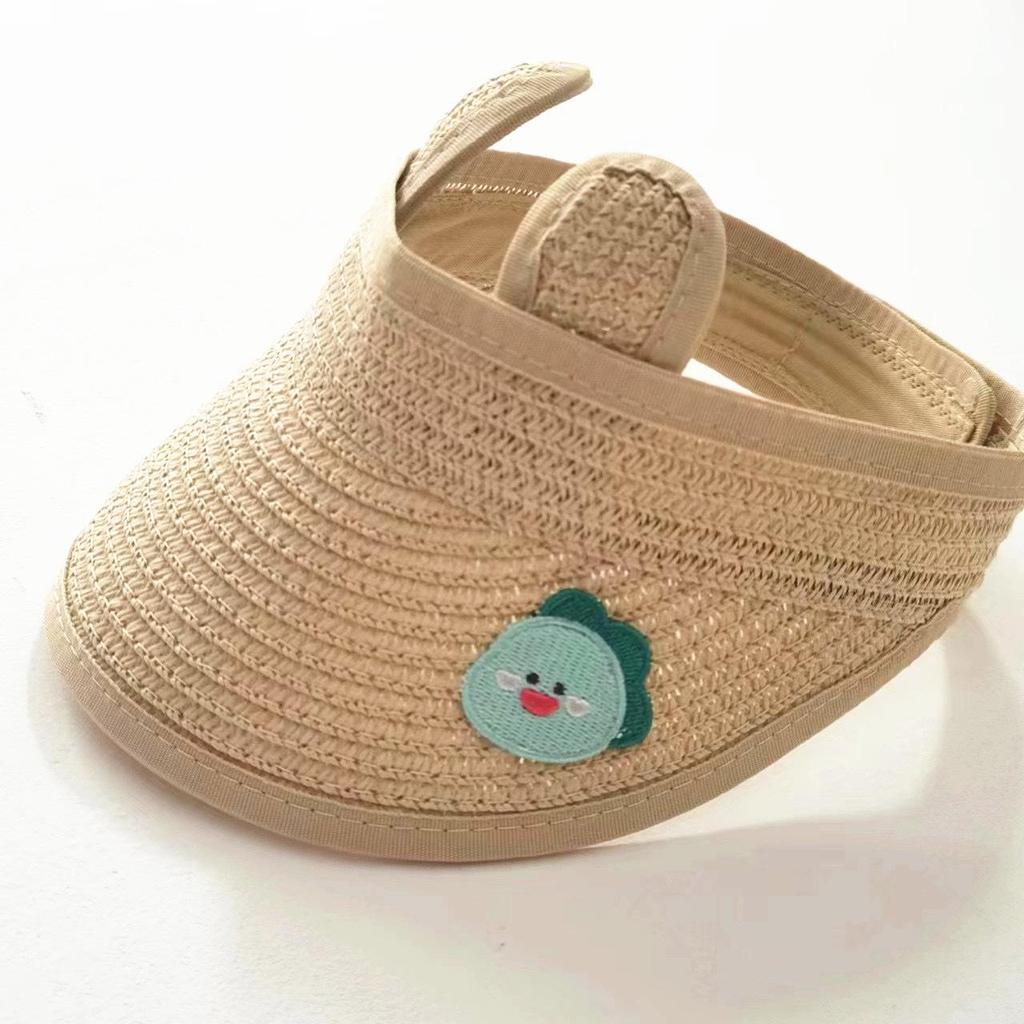 Детская соломенная шляпа от солнца в корейском стиле - шапка-ушанка с открытым верхом в виде медведя для лета.