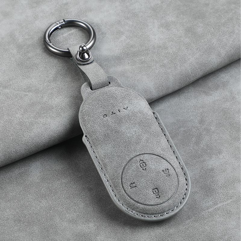 Leather Car Key Case Cover for Huawei AITO M5 M7 M9 3 /4 Buttons Car Remote Key Fob Shell Keychain