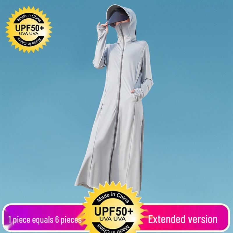 Женская очень длинная дышащая солнцезащитная куртка из ледяного шелка с защитой от УФ-лучей - Повседневный уличный стиль