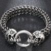 Gothic Men's Bracelet with Double Lion Wolf Skull Head Male Mannen Armband 12MM Franco Link Curb On Hand Chain S.Steel Bracelets
