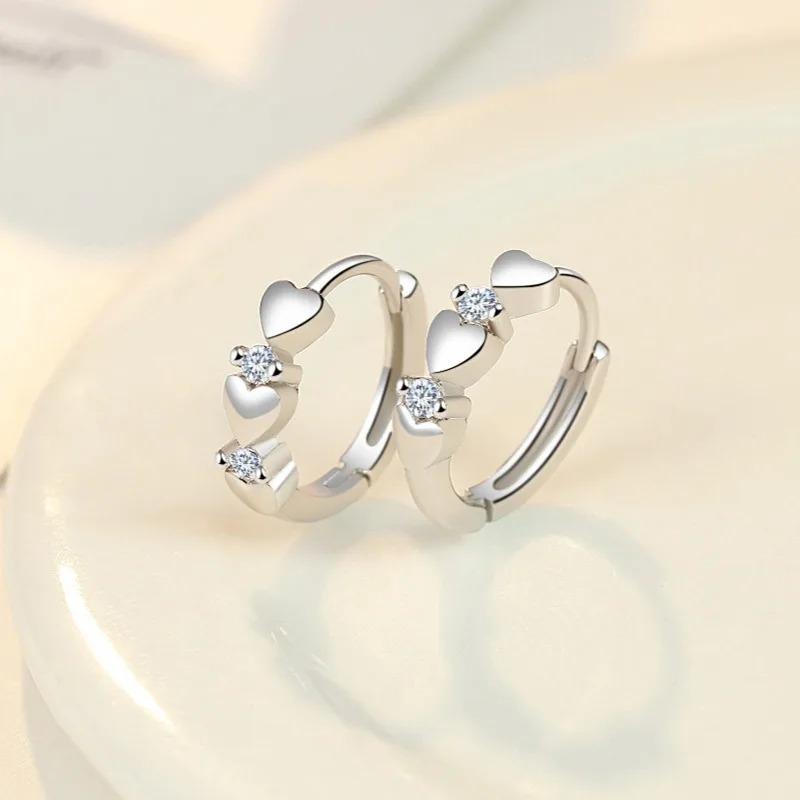 925 Sterling Silver Small Hoop Earrings For Women Luxury Elegant Love Heart Cubic Zirconia Earring Classic Party Wedding Jewelry