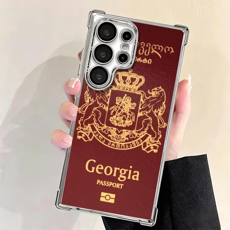 Georgia Passport Flag Plating Phone Case For Samsung Galaxy S24 S25 FE S26 Edge S23 Ultra S22 S21 Plus S20 Anti-Fall Airabag Cov