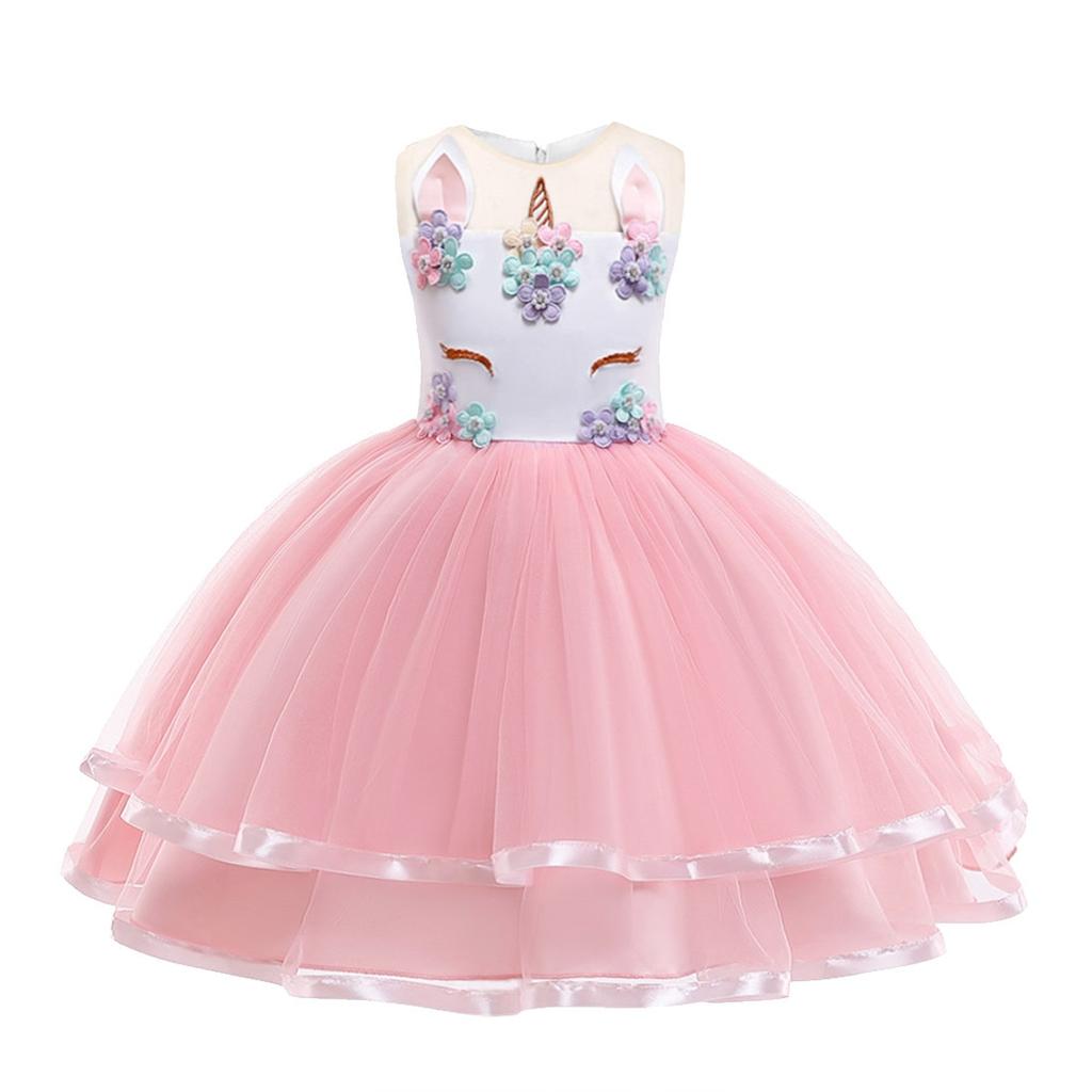 Unicorn Tutu Dress Kids Princess Costume Halloween Carnival Tutu Skirt Girls 130cm Pink 7-8 Years Cotton Holiday Party Dress AmzBarley®