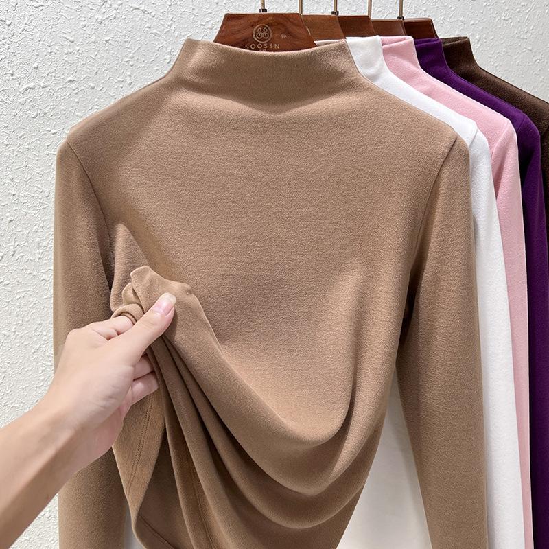 Autumn and Winter Women's Bottoming Shirt Dralon Warm Half Turtle-neck Long-sleeved Double Faced Velvet Inner Tops