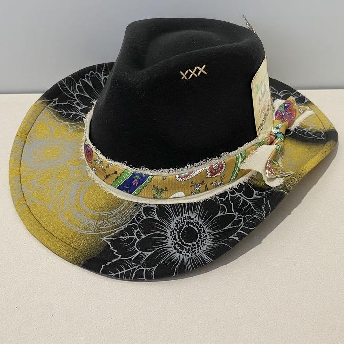 Bohemian Western Style Flower Top Hat Vintage Jazz Hat Unisex Sunshade Sunscreen Fashion Trend Felt Hat