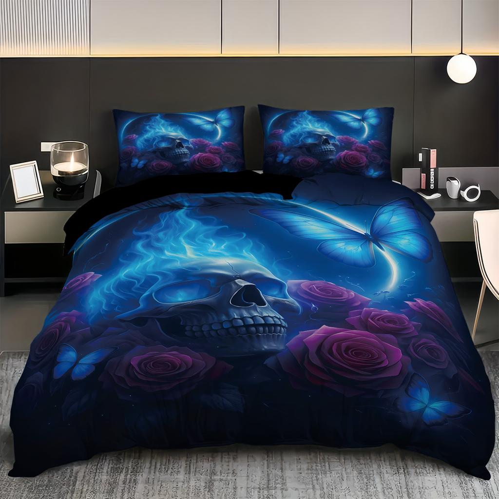 3PC Halloween Skull Printed Bedding Set for Four Seasons Coreless Soft Comfortable Multiple Sizes, Machine Washable