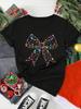 Camiseta con estampado de pajarita y asta de Halloween camiseta informal de talla grande accesorios para actividades navideñas