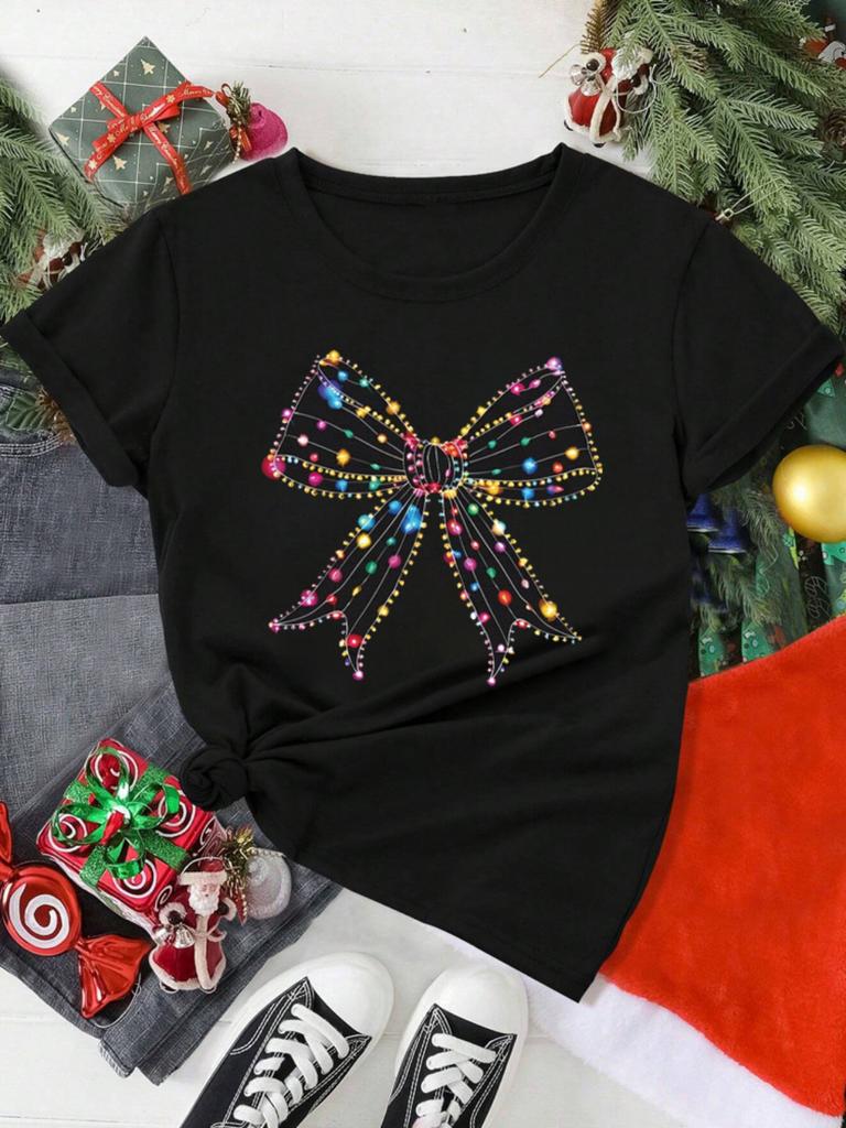 Camiseta con estampado de pajarita y asta de Halloween camiseta informal de talla grande accesorios para actividades navideñas