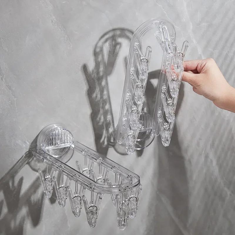 Suction Cup Folding Clothes Hanger No Need To Punch Holes Household Clothes Drying Rack Wall Hanging Sock Drying Artifact
